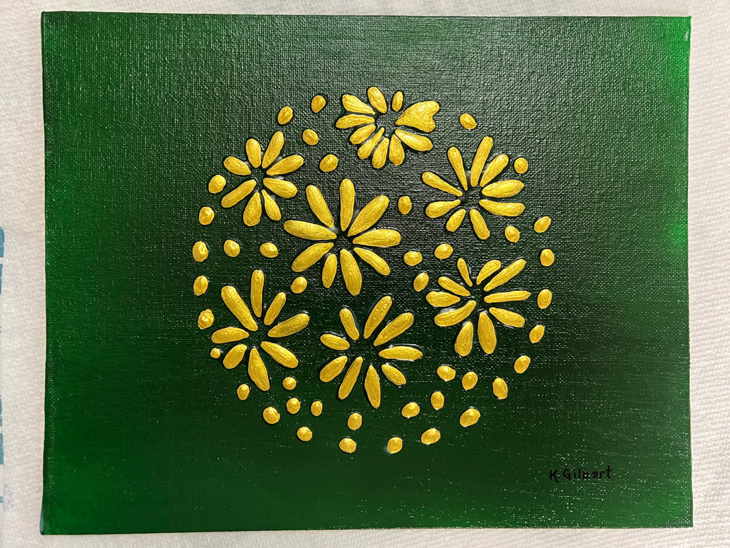 Original Hand-Painted Gold Floral Canvas by K. Gilbert