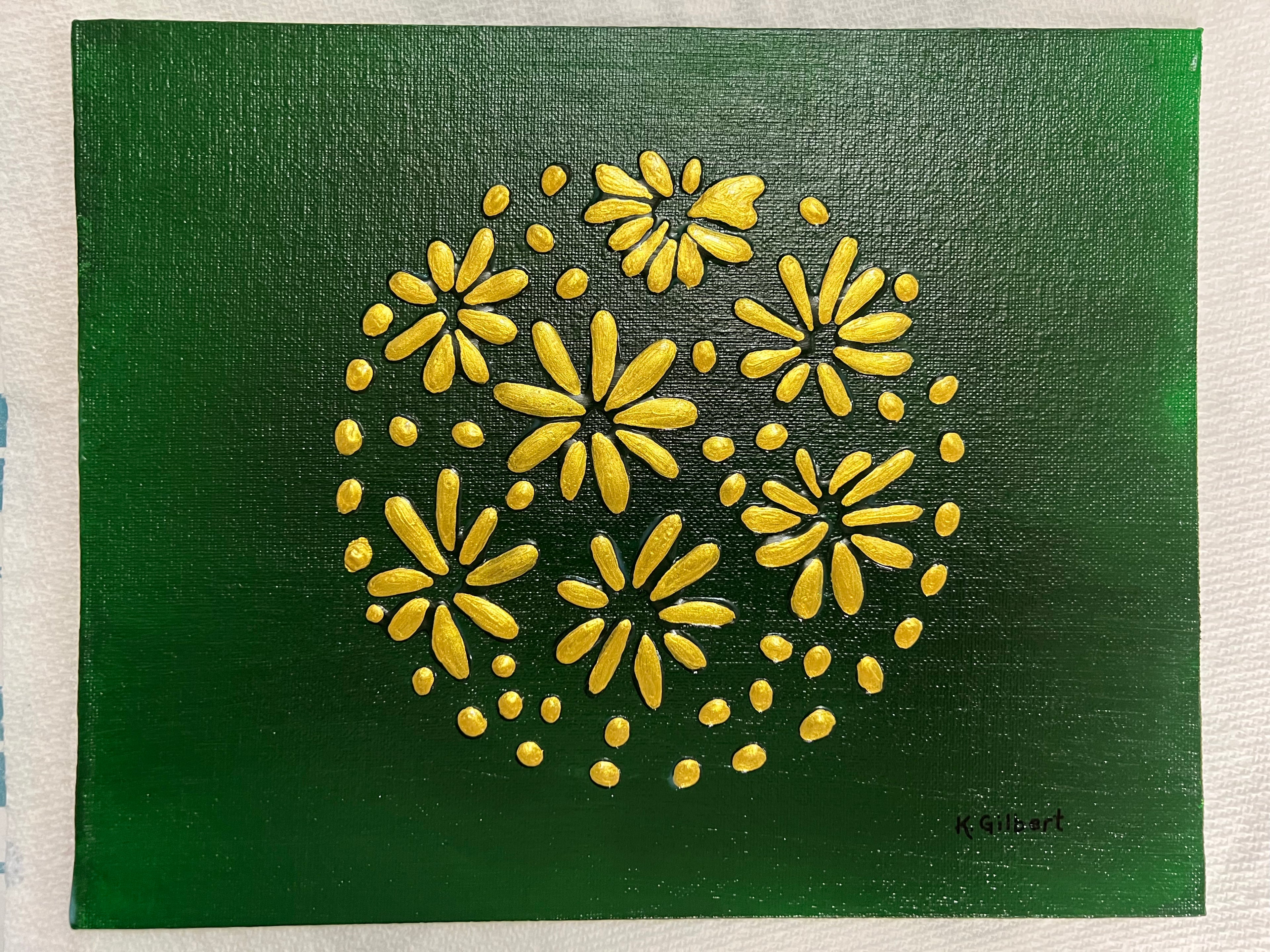 Original Hand-Painted Gold Floral Canvas by K. Gilbert
