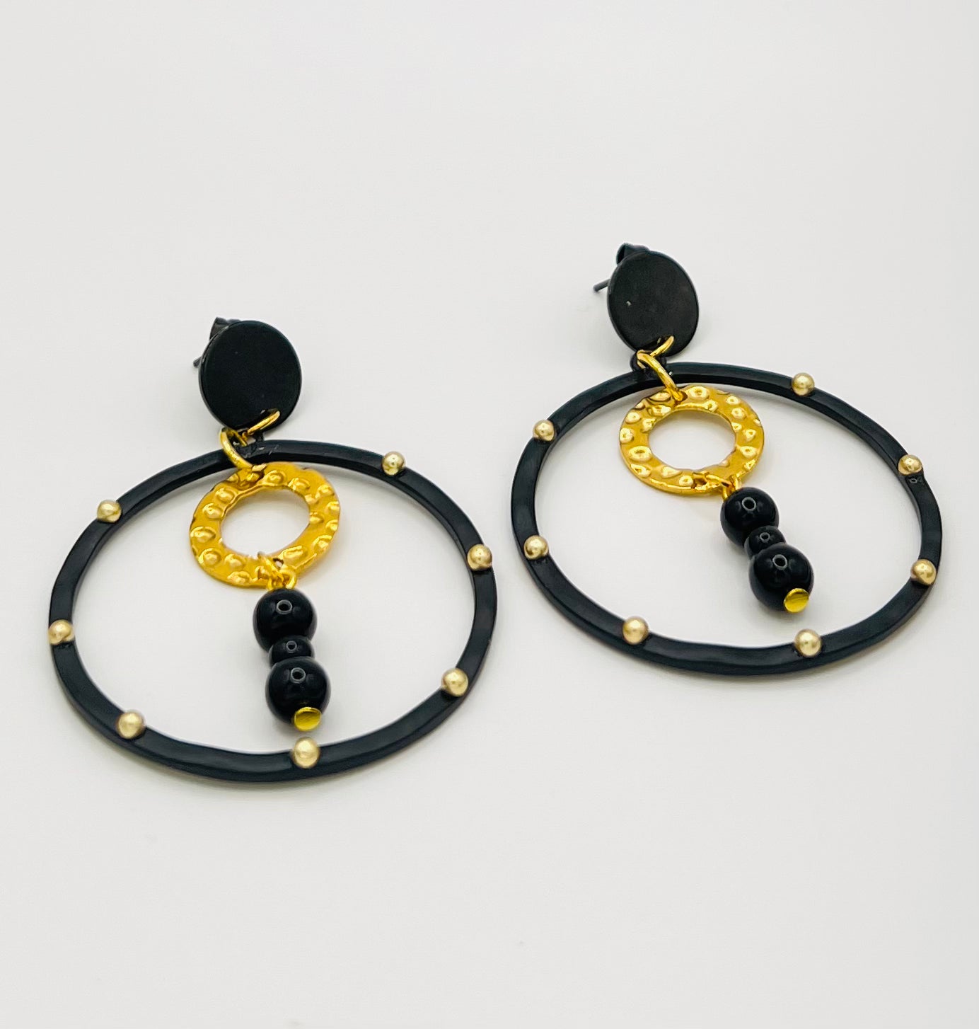 Double Black and Gold Hoop Earrings