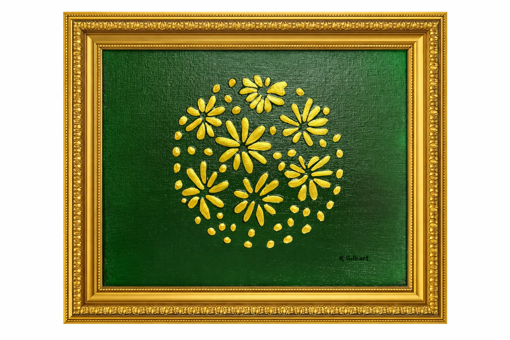 Original Hand-Painted Gold Floral Canvas by K. Gilbert