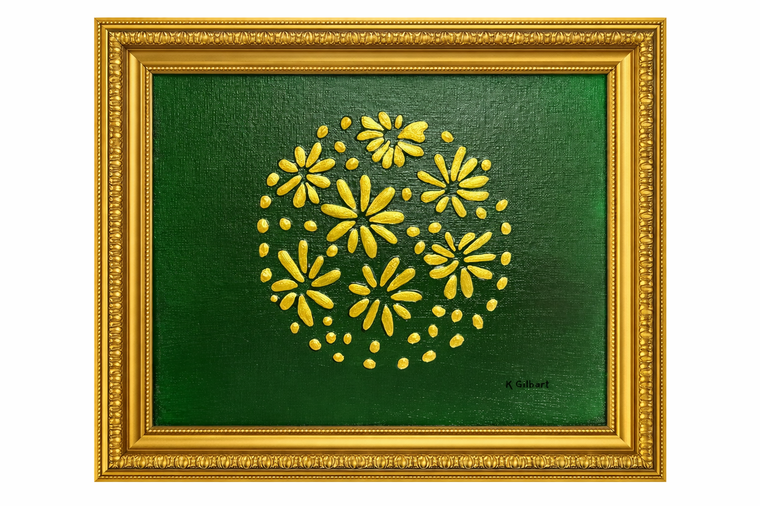 Original Hand-Painted Gold Floral Canvas by K. Gilbert