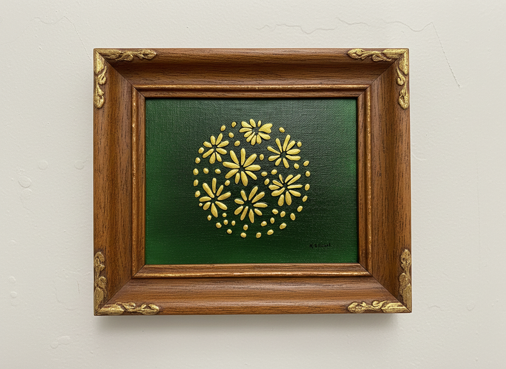 Original Hand-Painted Gold Floral Canvas by K. Gilbert