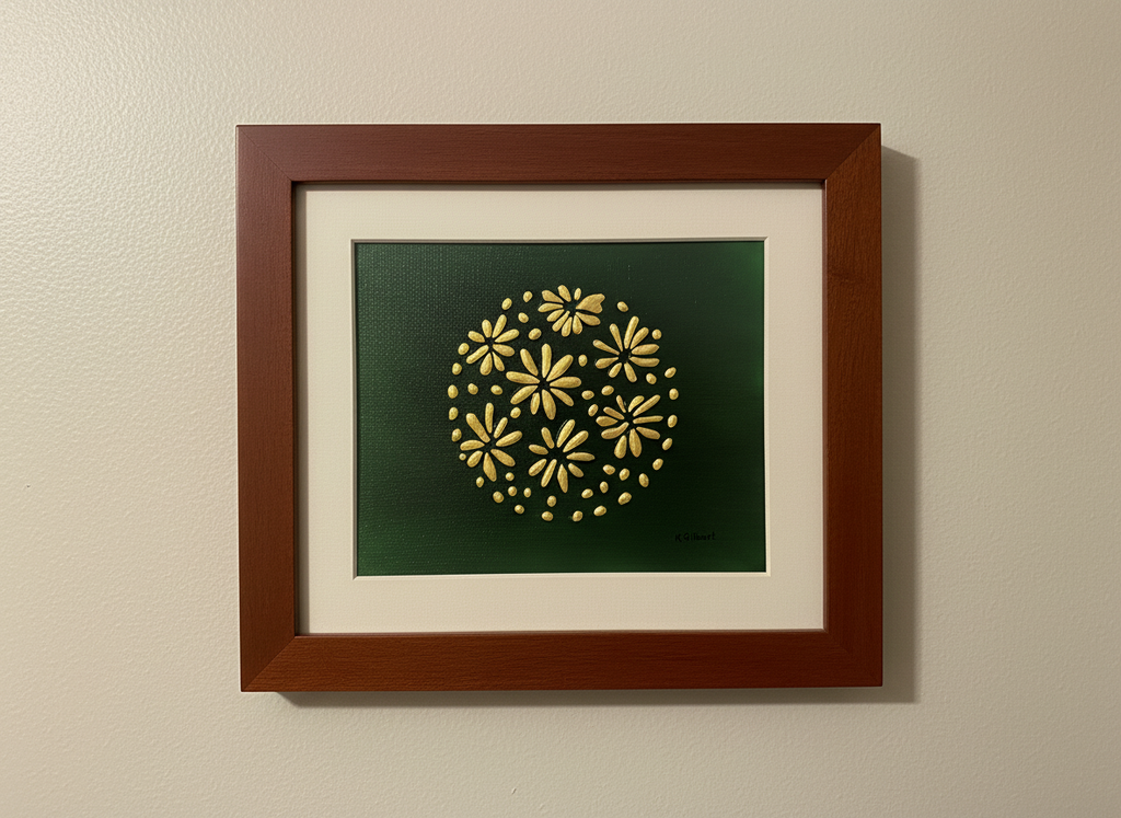 Original Hand-Painted Gold Floral Canvas by K. Gilbert