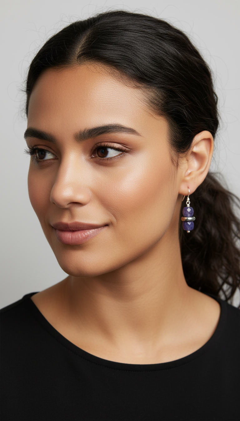 Faceted Genuine Amethyst Bracelet with Rhinestone Pavé Accent & Matching Earrings