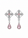 Silver Filigree Pink Crystal Drop Earrings