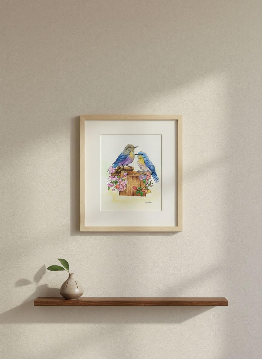 Bluebird Garden – Original Watercolor Painting (8x10)