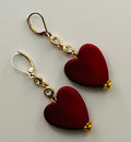 Gold and Red Puffed Heart Earrings