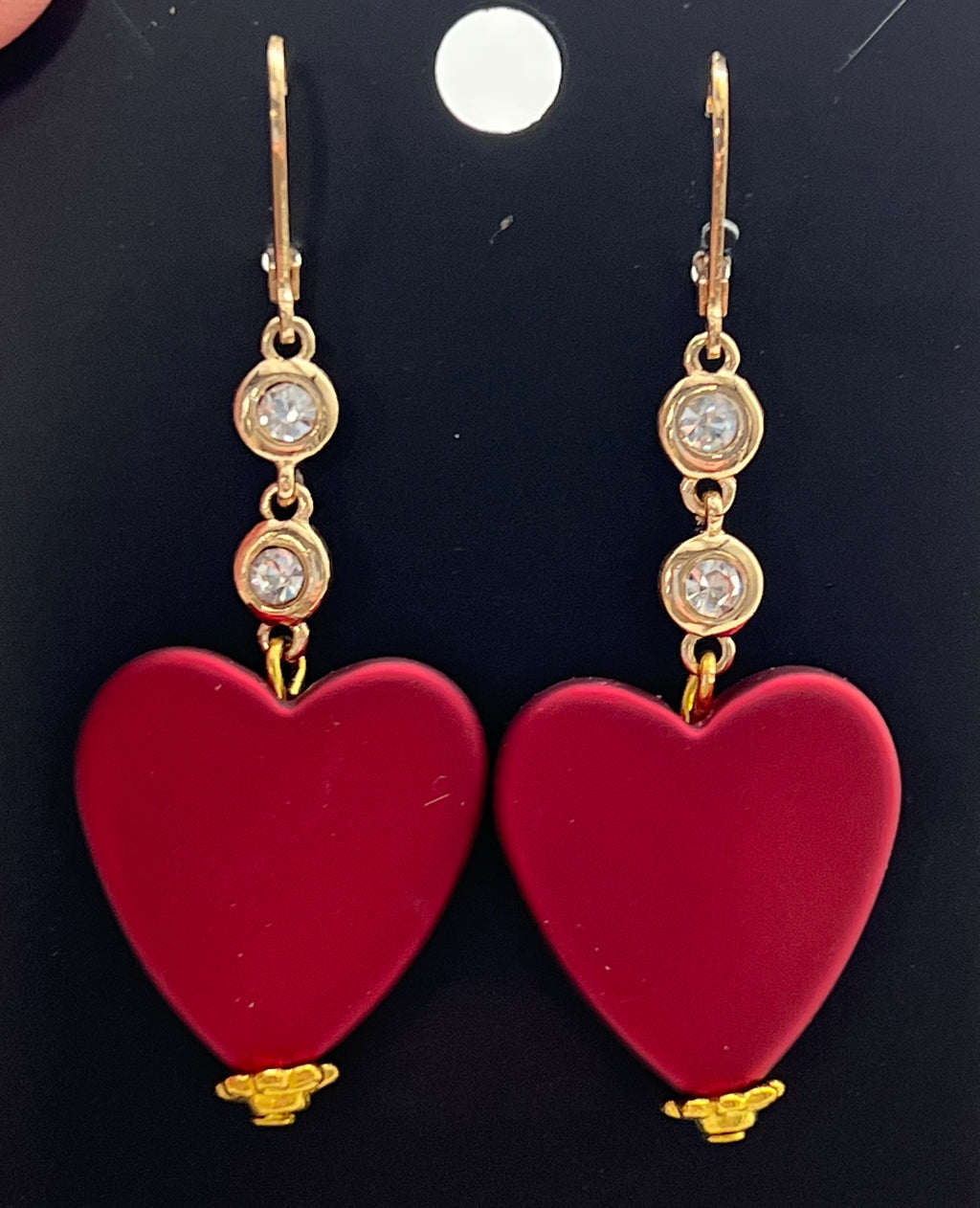 Gold and Red Puffed Heart Earrings