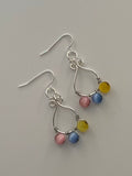Wire Wrapped Tri-Bead Silver-tone Earrings with Sterling Silver Ear Wires