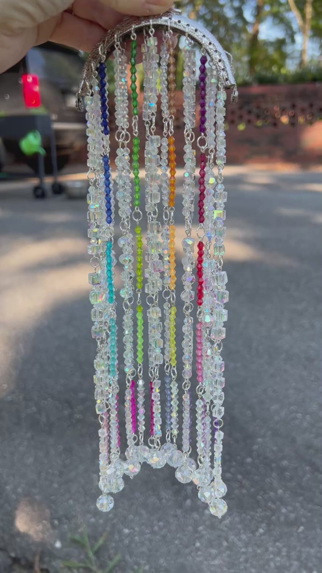 Handcrafted Silver Clear and MultiColor Glass Suncatcher with Rhinestone Kiss Lock