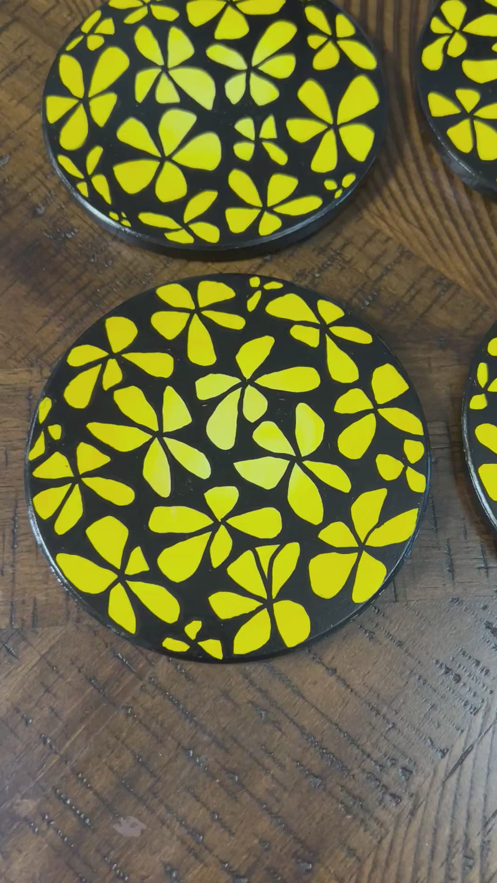 Hand-Painted Black and Yellow Gradient Floral Coaster - Set of 4