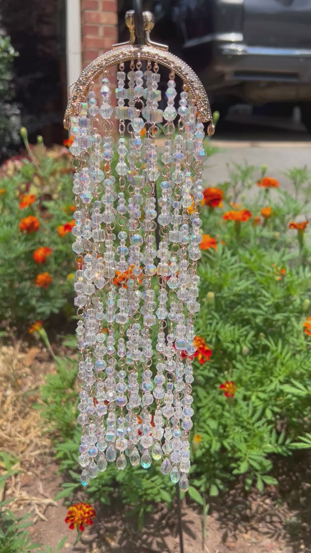 Handcrafted Rose Gold Glass Bead Suncatcher with Rhinestone Kiss Lock