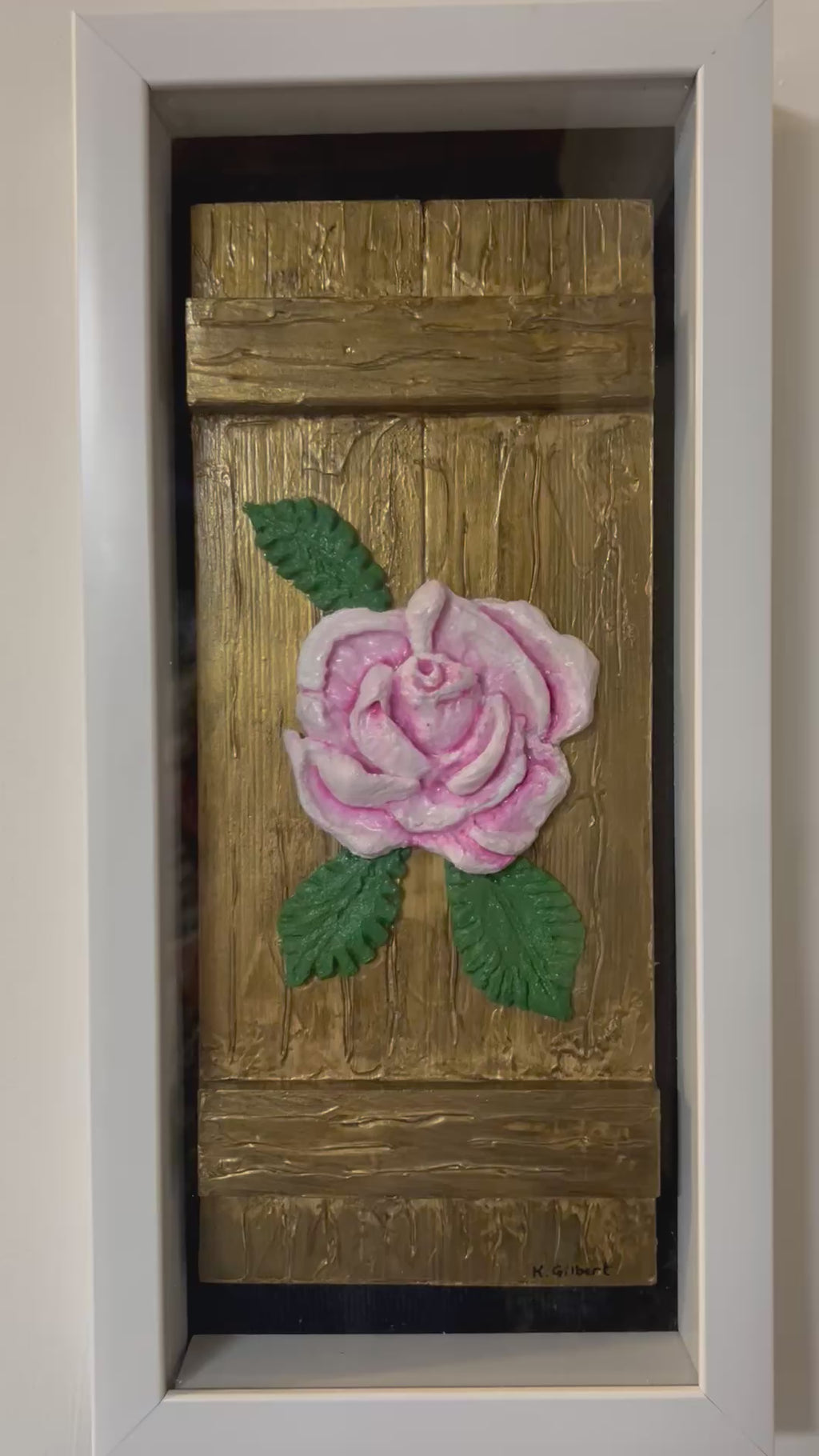 Textured Pink Rose Wall Art – Framed Rustic Floral Acrylic Painting