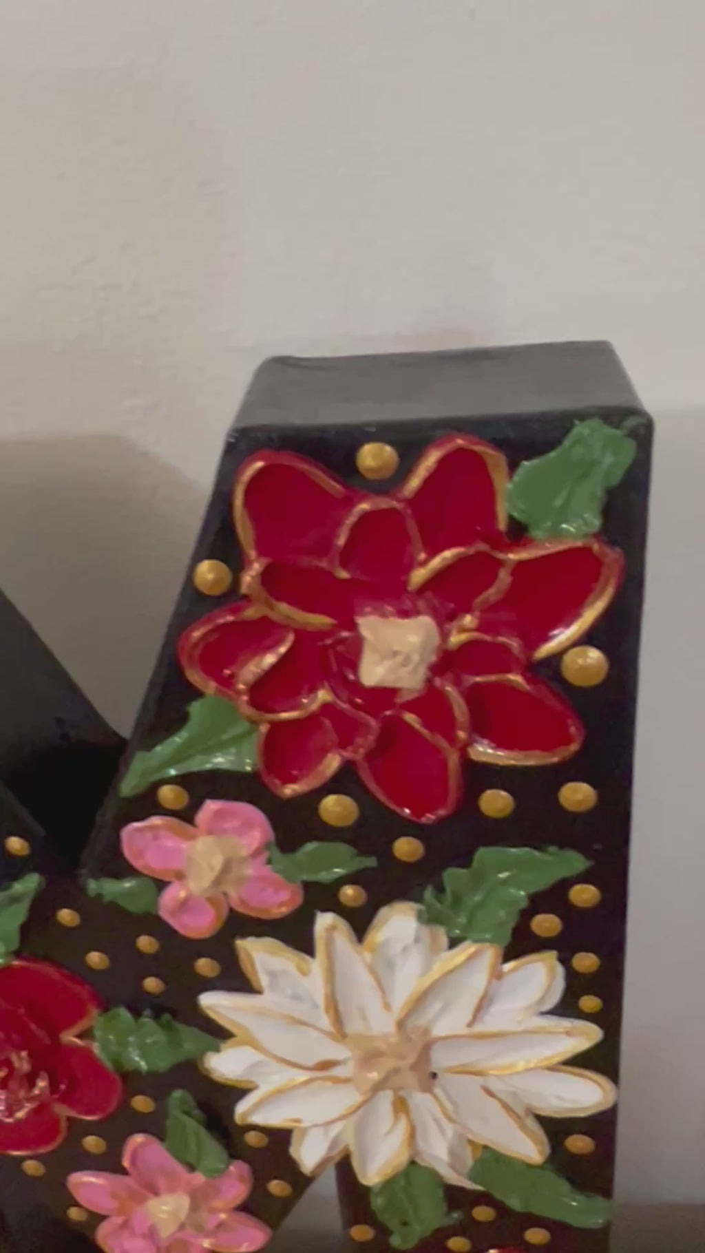 Handcrafted Floral Letter “M” Wall Décor – Textured Acrylic Mixed Media